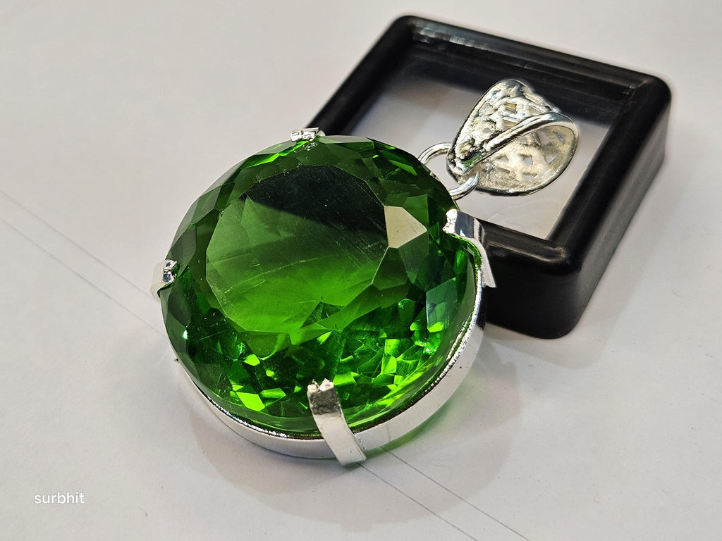 Lab-Created Green Topaz Pendant, Round Cut (80-81 Ct) Certified
