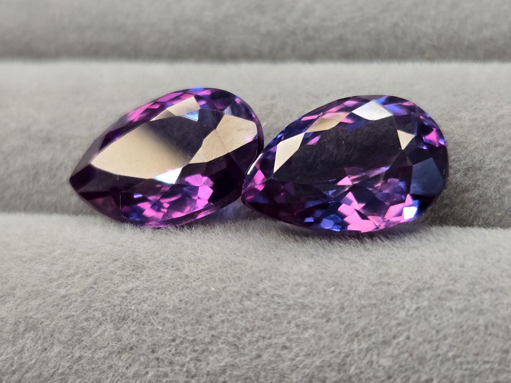 Pear Cut Alexandrite Gemstone Pair, 15+ Carat Color Change