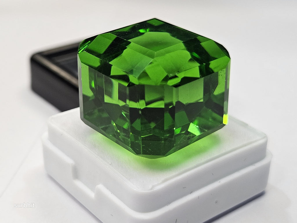 Cube Cut Green Topaz Gemstone, Lab Created, 72-74 Carats
