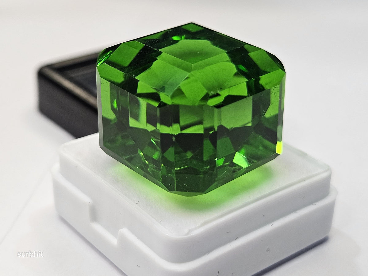 Cube Cut Green Topaz Gemstone, Lab Created, 72-74 Carats