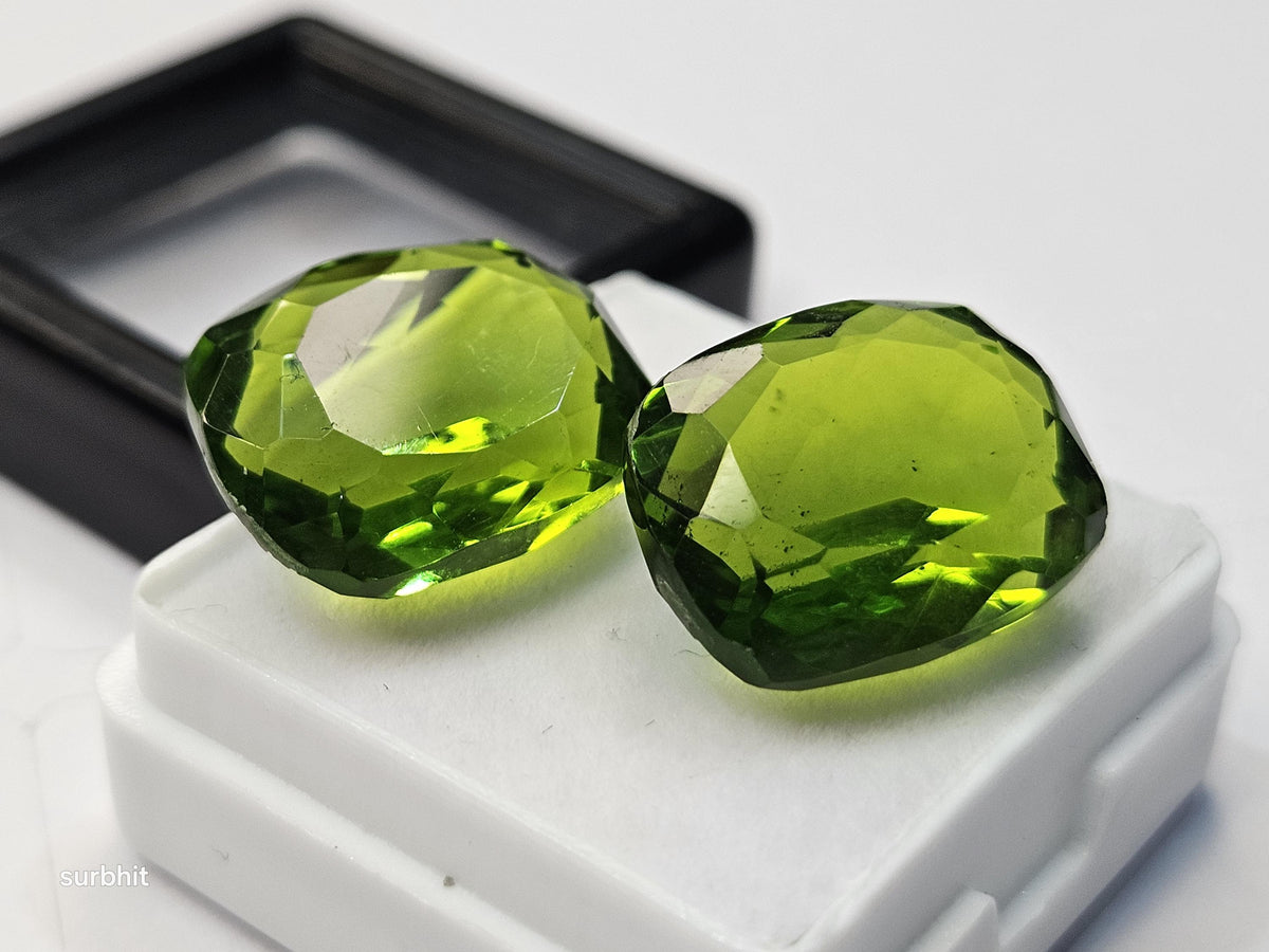Cushion Cut Green Peridot Pair, Certified Loose Gemstones (20-22 Ct)