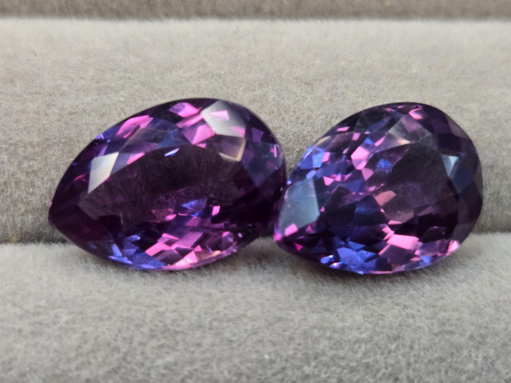 Pear Cut Alexandrite Gemstone Pair, 15+ Carat Color Change