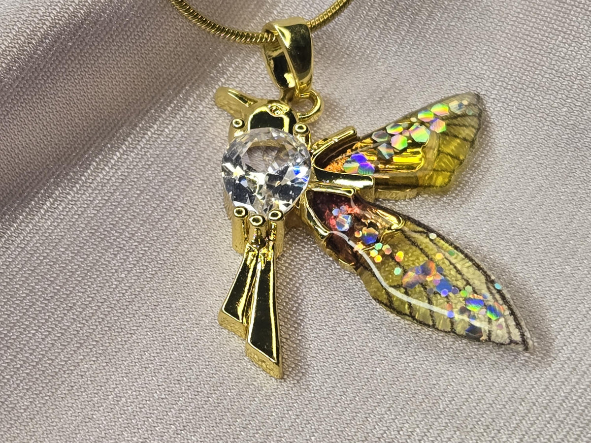 Gold Dragonfly Necklace, Crystal Enamel Wings, Nature Inspired Jewelry, Minimalist Whimsical Pendant