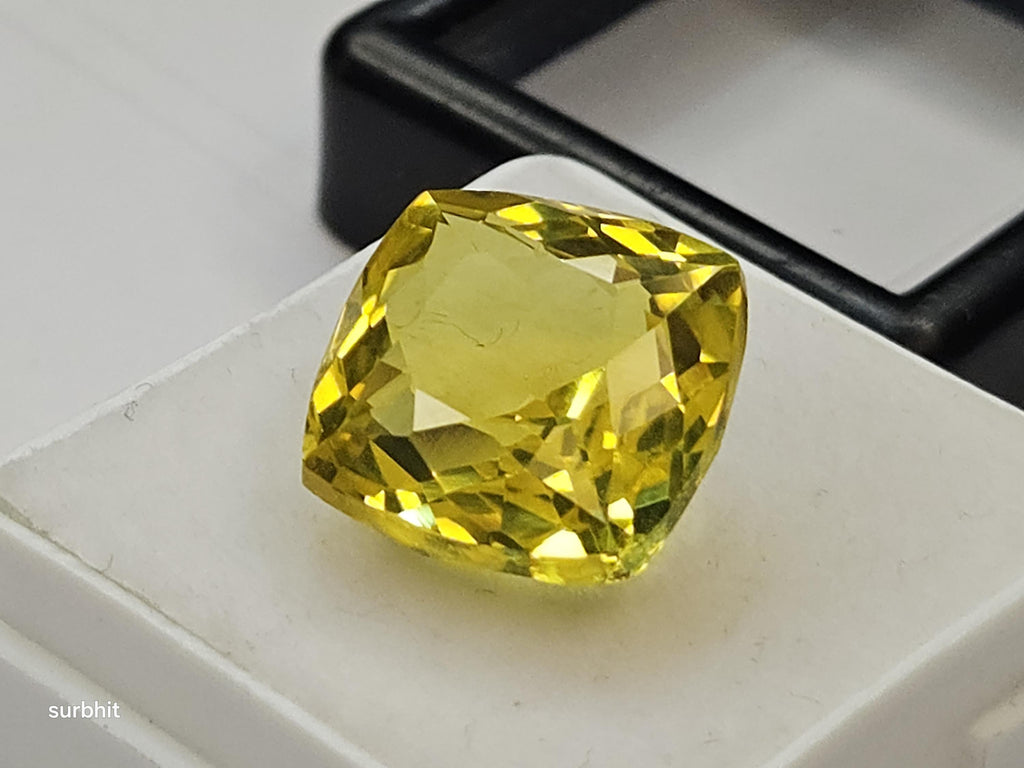 Certified Ceylon Yellow Sapphire Cushion Cut Gemstone (13-14 Ct) for Rings, Pendants