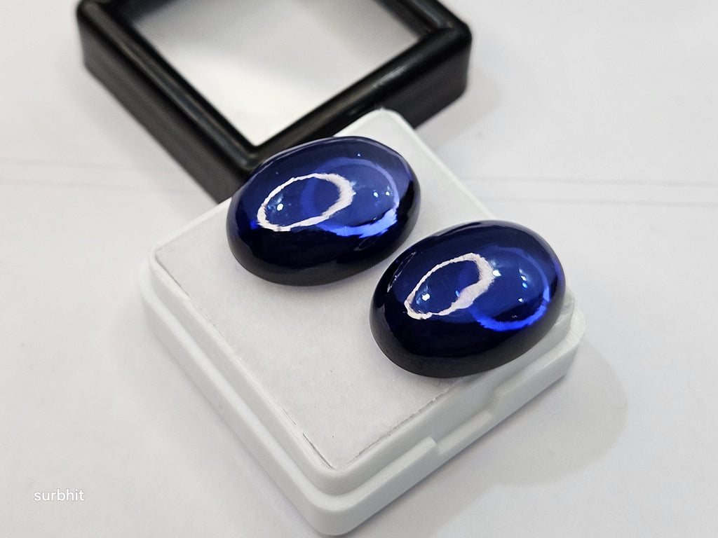 Lab Created Blue Iolite Oval Cabochon Pair (35+ Carats) for Jewelry Making