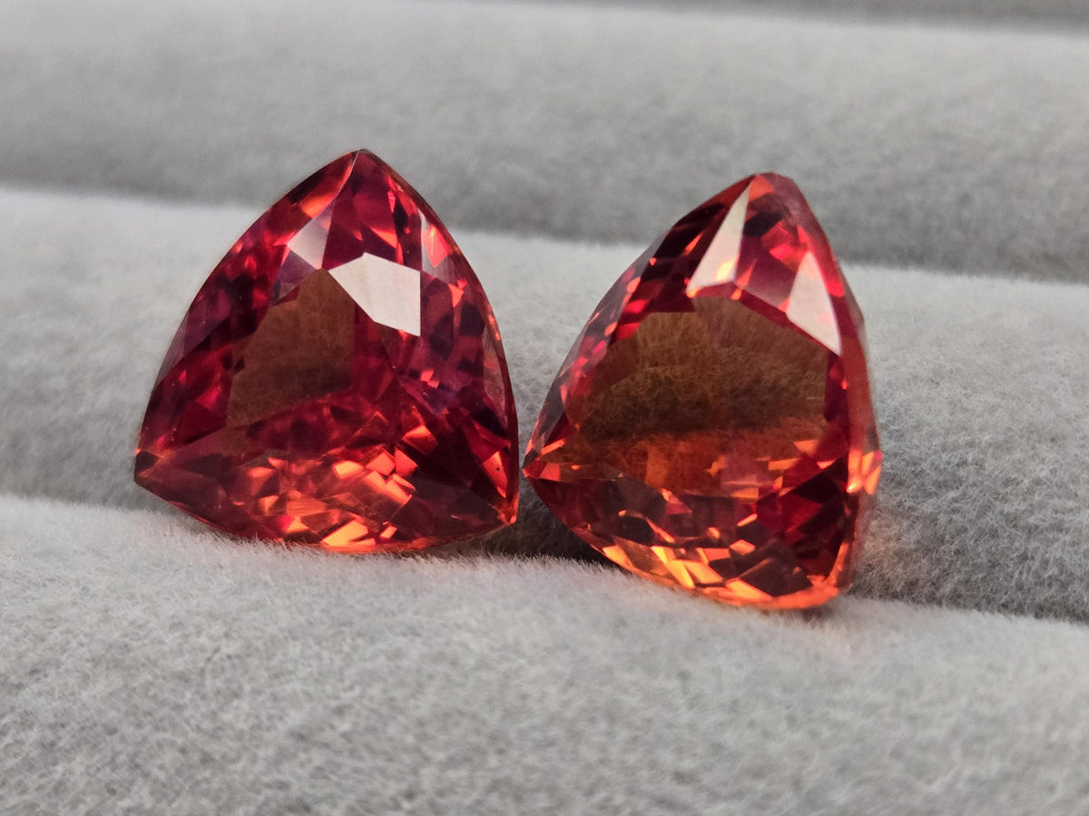 Pair Trillion Cut Padparadscha Sapphire, 18-20 Ct Loose Gemstones