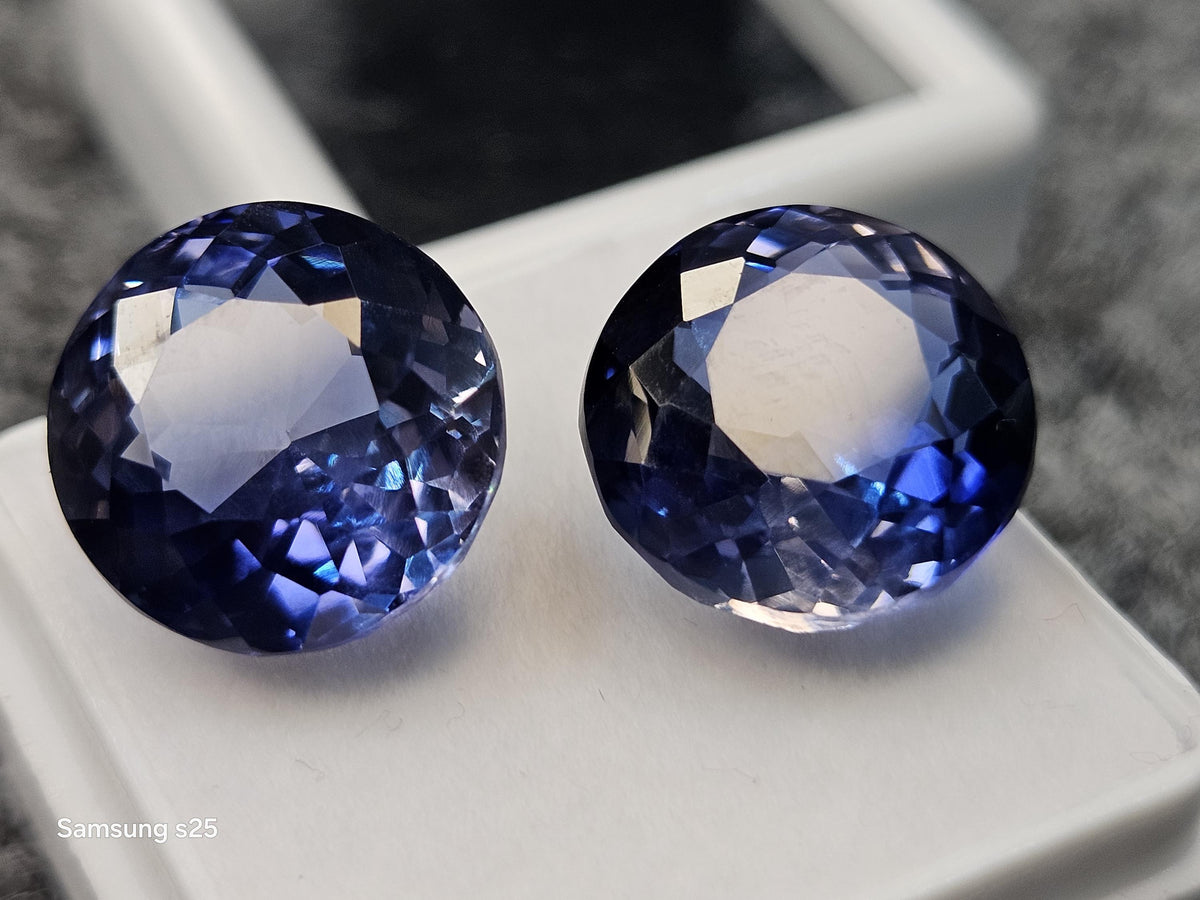 Pair of 21+ Ct Round Cut Blue Tanzanite Gemstones, Tanzania Origin